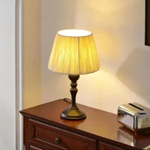 Vintage Turned Wood Table Lamp with Raffia Shade TL-N009 3