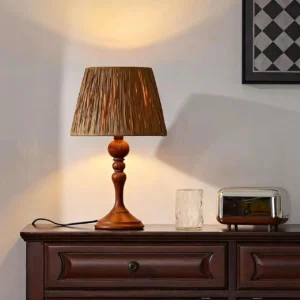 Vintage Turned Wood Table Lamp with Raffia Shade TL-N009 4