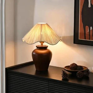 Vintage Wood Vase Table Lamp with Wavy Raffia Shade TL-N010 4