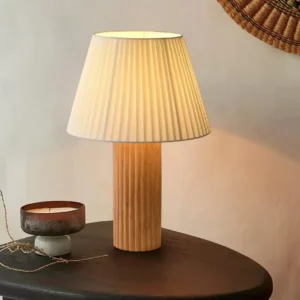 Minimalist Ribbed Wood Table Lamp with Pleated Fabric Shade TL-N012 1