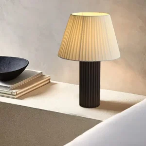 Minimalist Ribbed Wood Table Lamp with Pleated Fabric Shade TL-N012 2