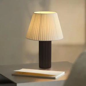 Minimalist Ribbed Wood Table Lamp with Pleated Fabric Shade TL-N012 3