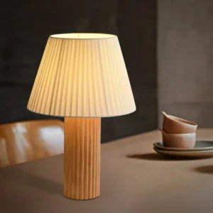 Minimalist Ribbed Wood Table Lamp with Pleated Fabric Shade TL-N012 4