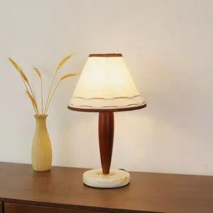 Vintage Wood & Marble Base Fabric Shade Table Lamp TL-N013 1