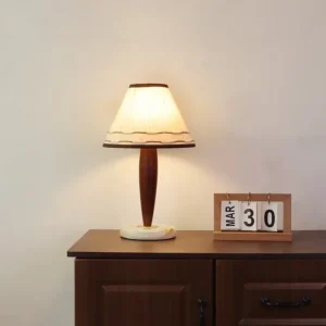 Vintage Wood & Marble Base Fabric Shade Table Lamp TL-N013 2