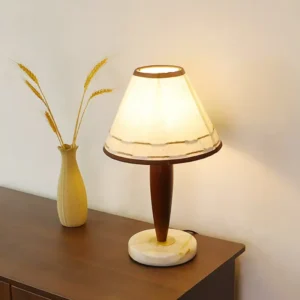 Vintage Wood & Marble Base Fabric Shade Table Lamp TL-N013 4