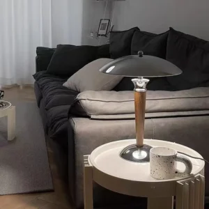Modern UFO Disc Matel Top Table Lamp with Walnut Wood TL-N018 4