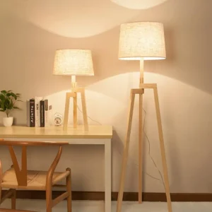 Minimalist Tripod Solid Wood Table Lamp with Fabric Shade TL-N019 1