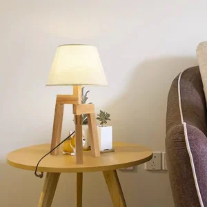Minimalist Tripod Solid Wood Table Lamp with Fabric Shade TL-N019 3
