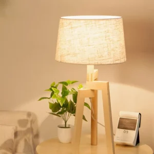 Minimalist Tripod Solid Wood Table Lamp with Fabric Shade TL-N019 4