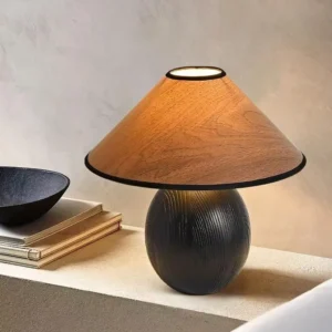 Japandi Rustic Wood Base & Fabric Table Lamp TL-N022 4