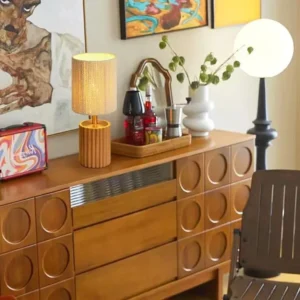 Minimalist Ribbed Cylinder Wooden Table Lamp TL-N027 4