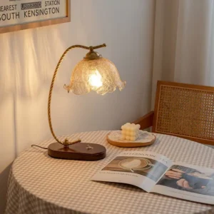 Vintage Twisted Curved Metal Arm with Wood Base Table Lamp TL-N028 3