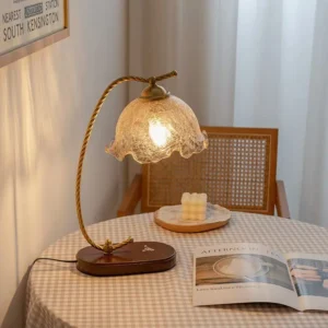 Vintage Twisted Curved Metal Arm with Wood Base Table Lamp TL-N028 4