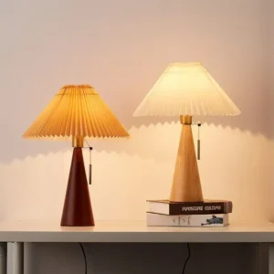 Mid Century Modern Conical Wood Pleated Table Lamp TL-N032 1