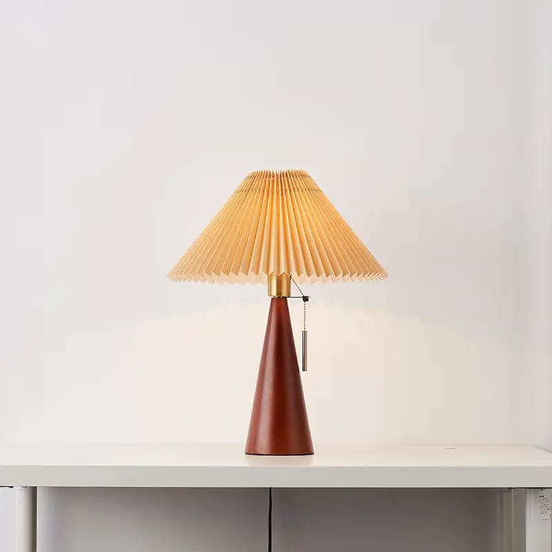 Mid Century Modern Conical Wood Pleated Table Lamp TL-N032 4