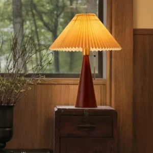 Mid Century Modern Conical Wood Pleated Table Lamp TL-N032 5