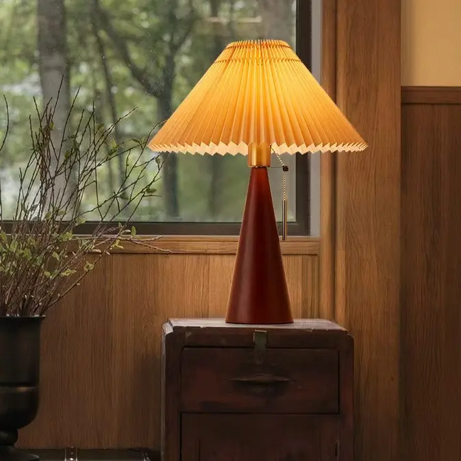 Mid Century Modern Conical Wood Pleated Table Lamp TL-N032 5