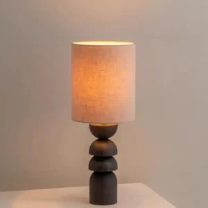 Black Stacked Wooden Table Lamp with Cylinder Linen Shade TL-N034 1