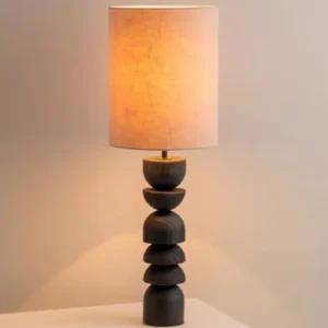 Black Stacked Wooden Table Lamp with Cylinder Linen Shade TL-N034 2