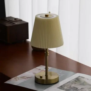 Retro Minimalist Pleated Shade Brass Finish Rechargeable Table Lamp T45-012 1