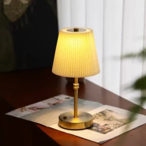 Retro Minimalist Pleated Shade Brass Finish Rechargeable Table Lamp T45-012 2