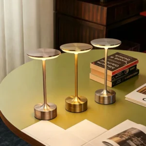 Luxury Round Disc Metal Cordless Rechargeable Touch dimmable Table Lamp T45-021 2