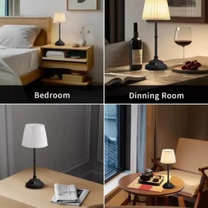 Vintage Striped Fabric Brass Finish Metal Rechargeable Table Lamp T45-028 1