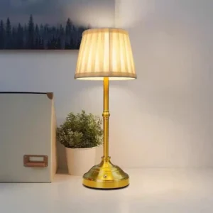 Vintage Striped Fabric Brass Finish Metal Rechargeable Table Lamp T45-028 4