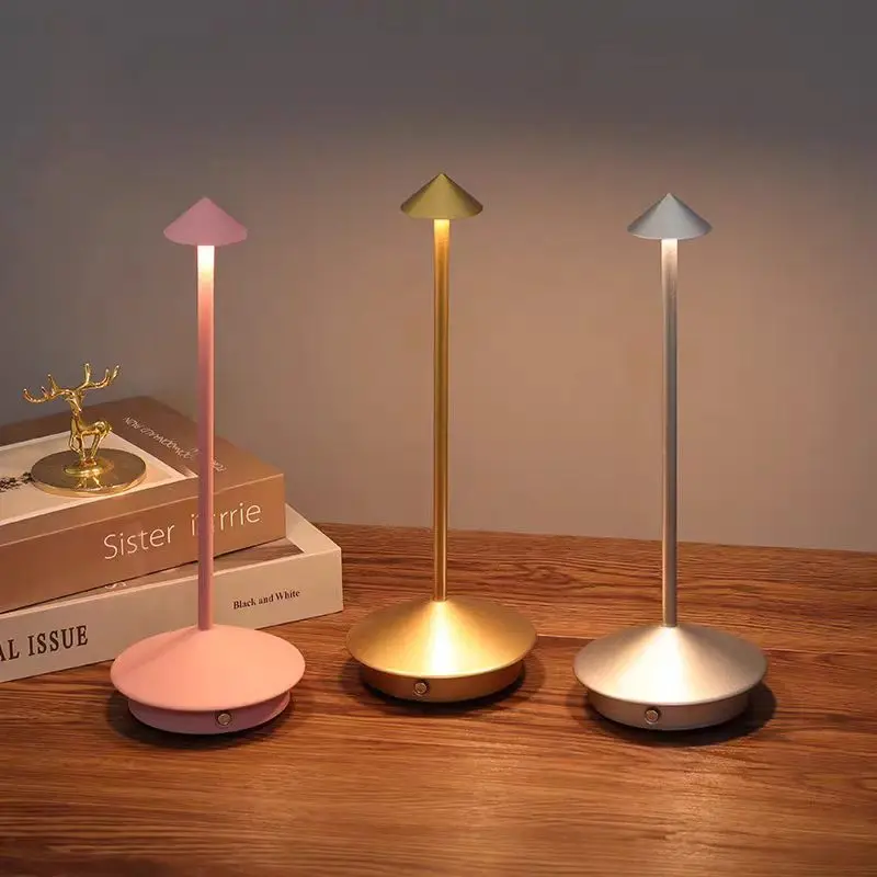 Minimalist Aluminum Cone Cordless Rechargeable LED Table Lamp T45-030 7