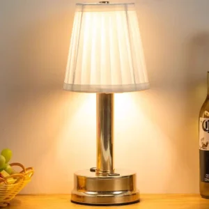 Luxury Rechargeable Pleated Fabric Cordless Touch Control LED Table Lamp T45-031 2