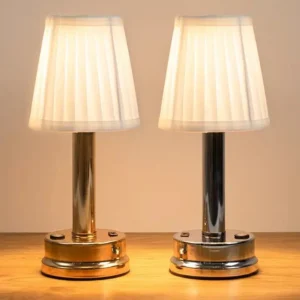 Luxury Rechargeable Pleated Fabric Cordless Touch Control LED Table Lamp T45-031 3