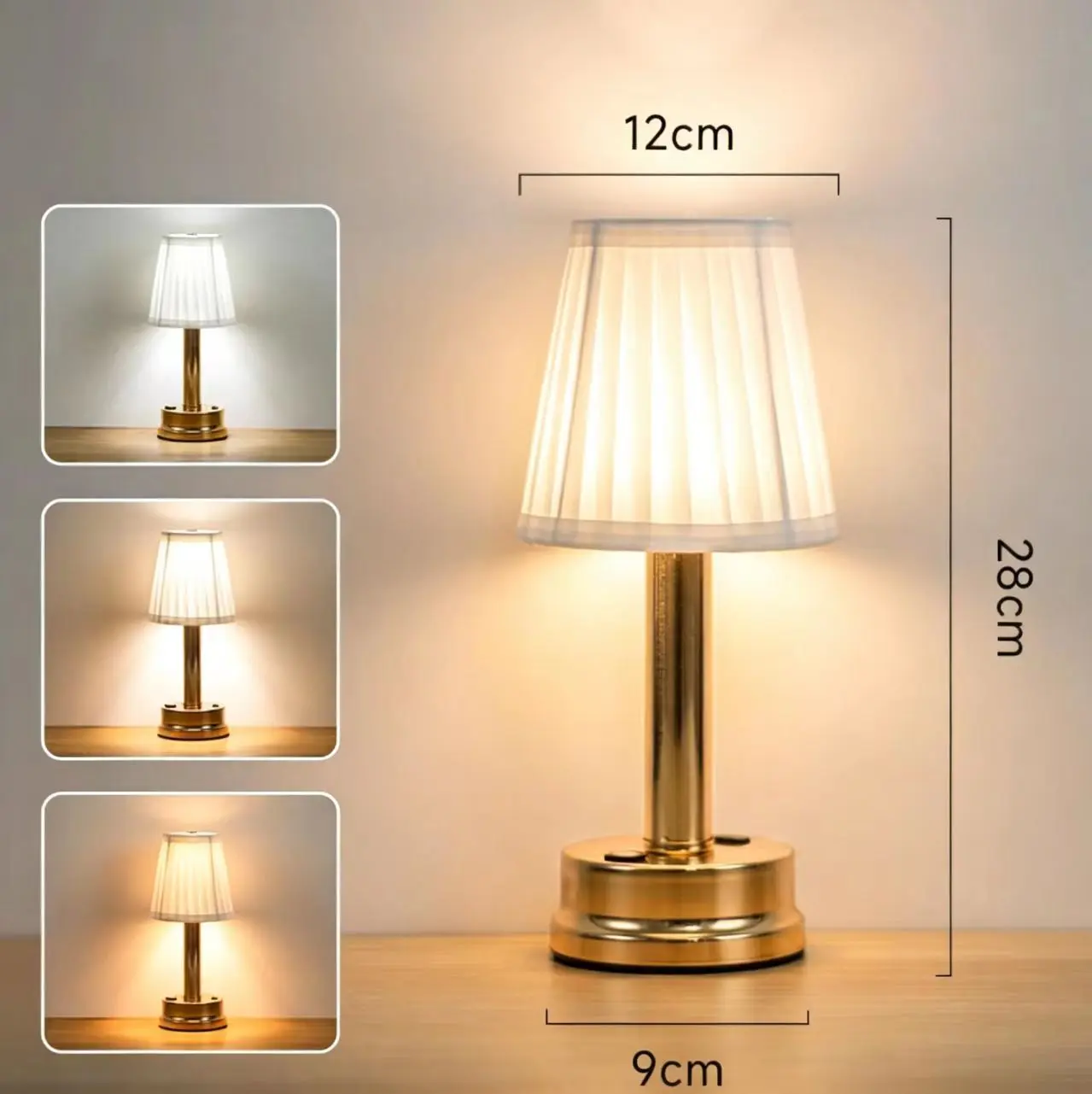 Luxury Rechargeable Pleated Fabric Cordless Touch Control LED Table Lamp T45-031 4
