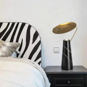 Black Marble Cone Table Lamp with Metal Disc Shade TL-D024 2