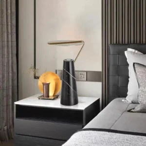 Black Marble Cone Table Lamp with Metal Disc Shade TL-D024 3