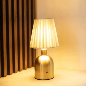 Modern Brass Metal Bedside Table Lamp with Pleated Fabric Shade T45-046 1