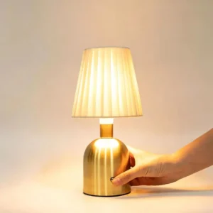 Modern Brass Metal Bedside Table Lamp with Pleated Fabric Shade T45-046 4