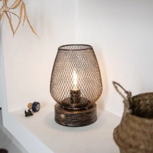 Black Metal Mesh Cage Rechargeable Touch Control Table Lamp T45-017 3