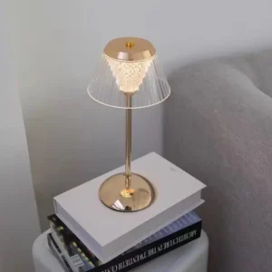 Modern Transparent Ribbed Lampshade Metal Base Cordless Table Lamp T45-033 1