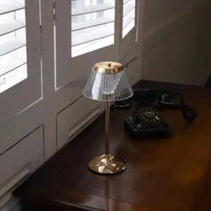 Modern Transparent Ribbed Lampshade Metal Base Cordless Table Lamp T45-033 4