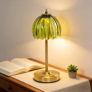 Retro Petal Glass with Brass Finish Base Rechagreable Table Lamp T45-060 2