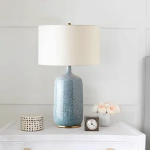 Modern Textured Blue Ceramic Table Lamp with Linen Shade TL-H038 1