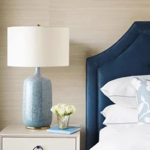 Modern Textured Blue Ceramic Table Lamp with Linen Shade TL-H038 2