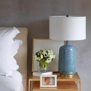 Modern Textured Blue Ceramic Table Lamp with Linen Shade TL-H038 3