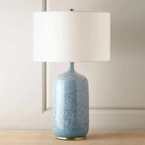 Modern Textured Blue Ceramic Table Lamp with Linen Shade TL-H038 4