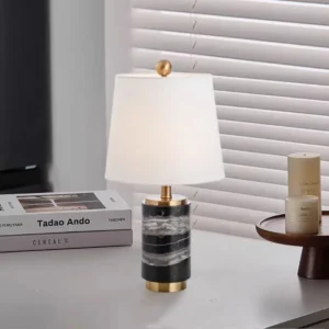 Contemporary Marble Column Table Lamp with White Fabric Shade TL-D027 2