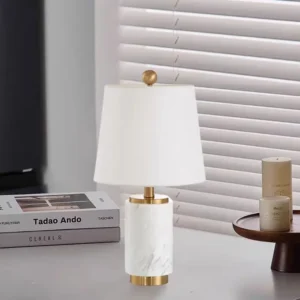 Contemporary Marble Column Table Lamp with White Fabric Shade TL-D027 3