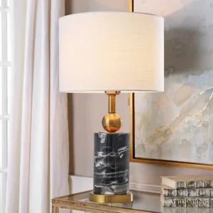 Luxury Black Marble Column Table Lamp with Linen Shade TL-D032 1