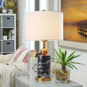 Luxury Black Marble Column Table Lamp with Linen Shade TL-D032 4