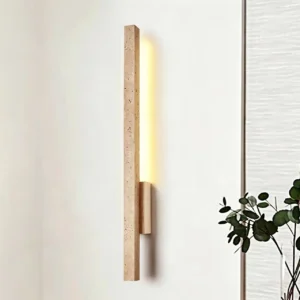 Minimalist Travertine & Wood Linear Led Wall Lamp WB2001 1